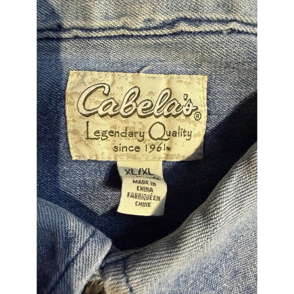 Cabelas Denim Shirt Mens XL Blue Button Up Outdoor Western Heavyweight - Picture 4 of 8